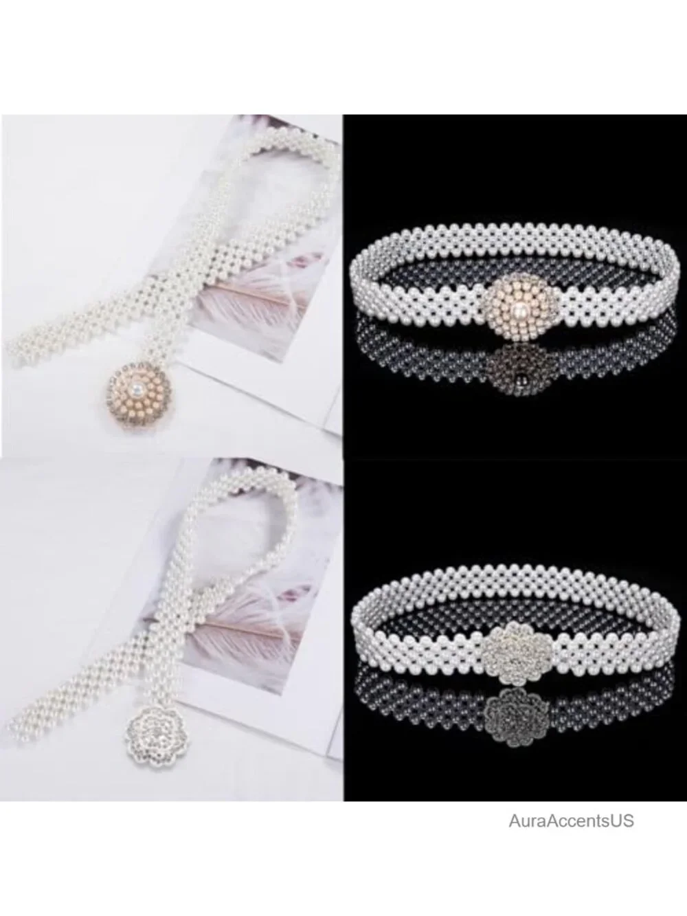 Elastic Waist Pearl Belt Women's Chain Belt Dress Jeans Bridal